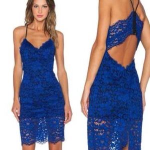 NBD Cobalt Blue Lace Backless Spaghetti-Strap Dress